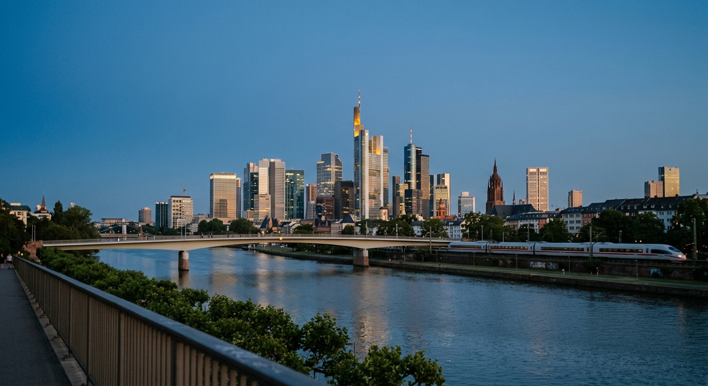 Frankfurter Skyline am Main. · KI-generiert